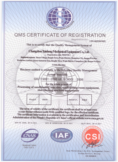 泰盛质量管理体系认证证书（英文）