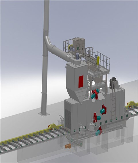 H型钢结构辊道通过式抛丸清理机